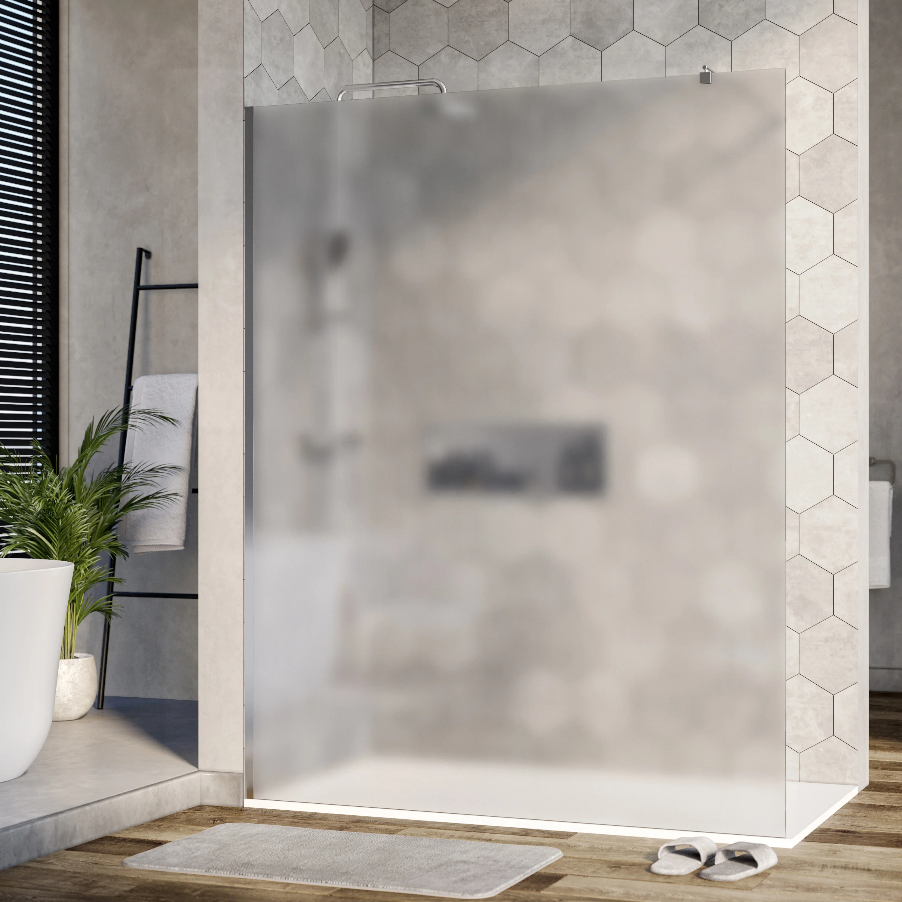Walk-in duschvägg EX101 - 10 mm NANO äkta glas - satin glas - valbar bredd  - Image 5